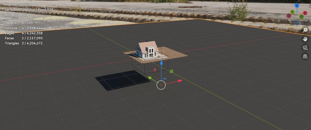 Lichtblocker unter 3D-Hausmodell zur Reduzierung von HDRI-Licht von unten